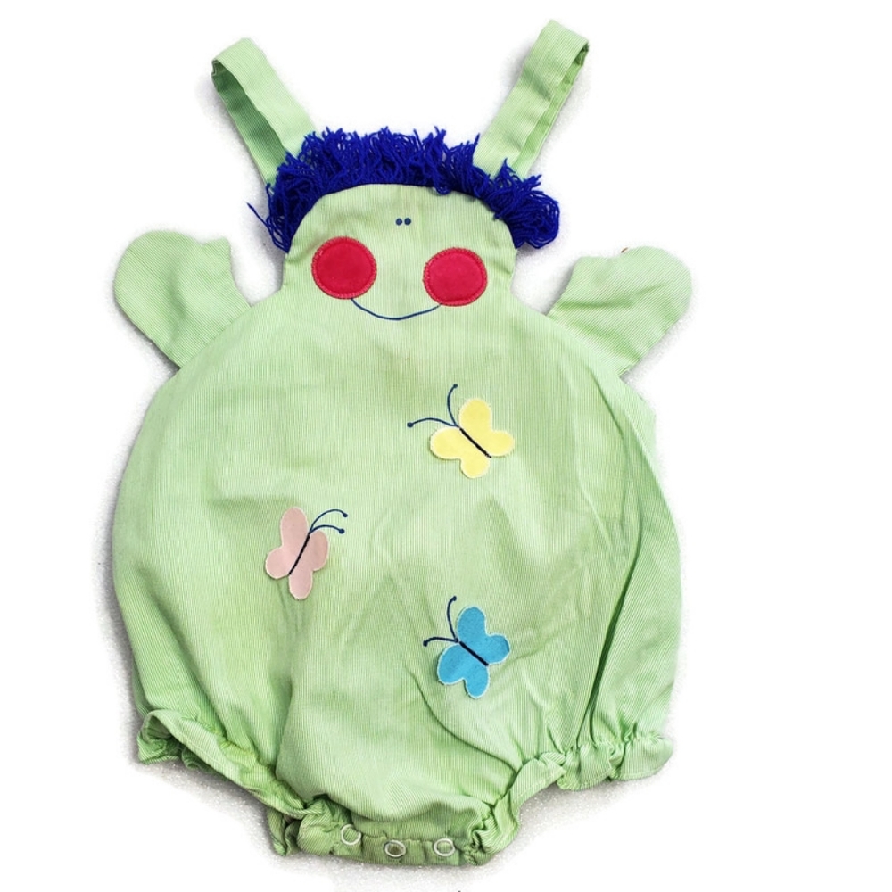 Vintage 50's one piece overalls shorts with-  embroidered face